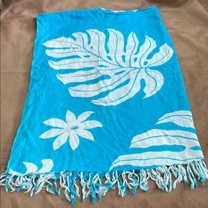 Tropical Blue and White Sarong with Fringe